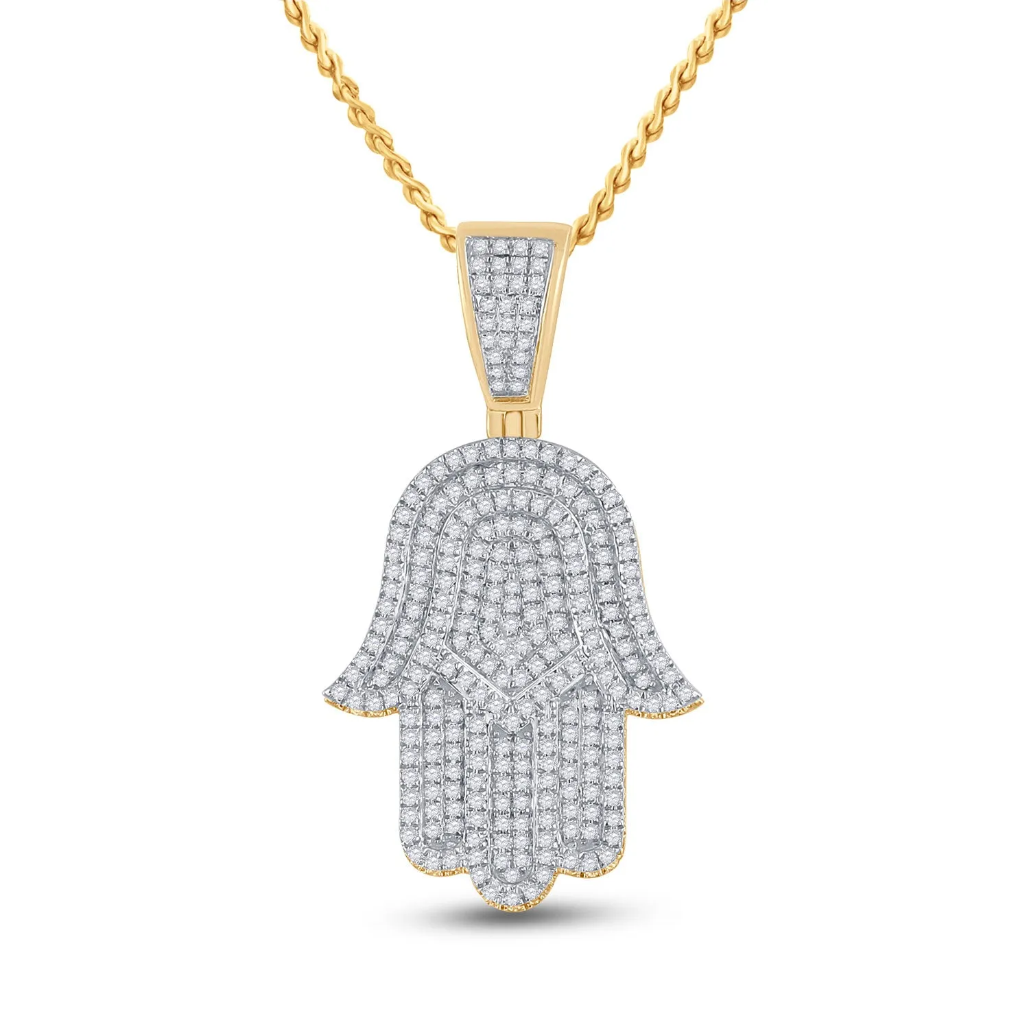 Keene Jewelers 14kt Yellow Gold Mens Round Diamond Hamsa Hand Charm Pendant 3/4 Cttw