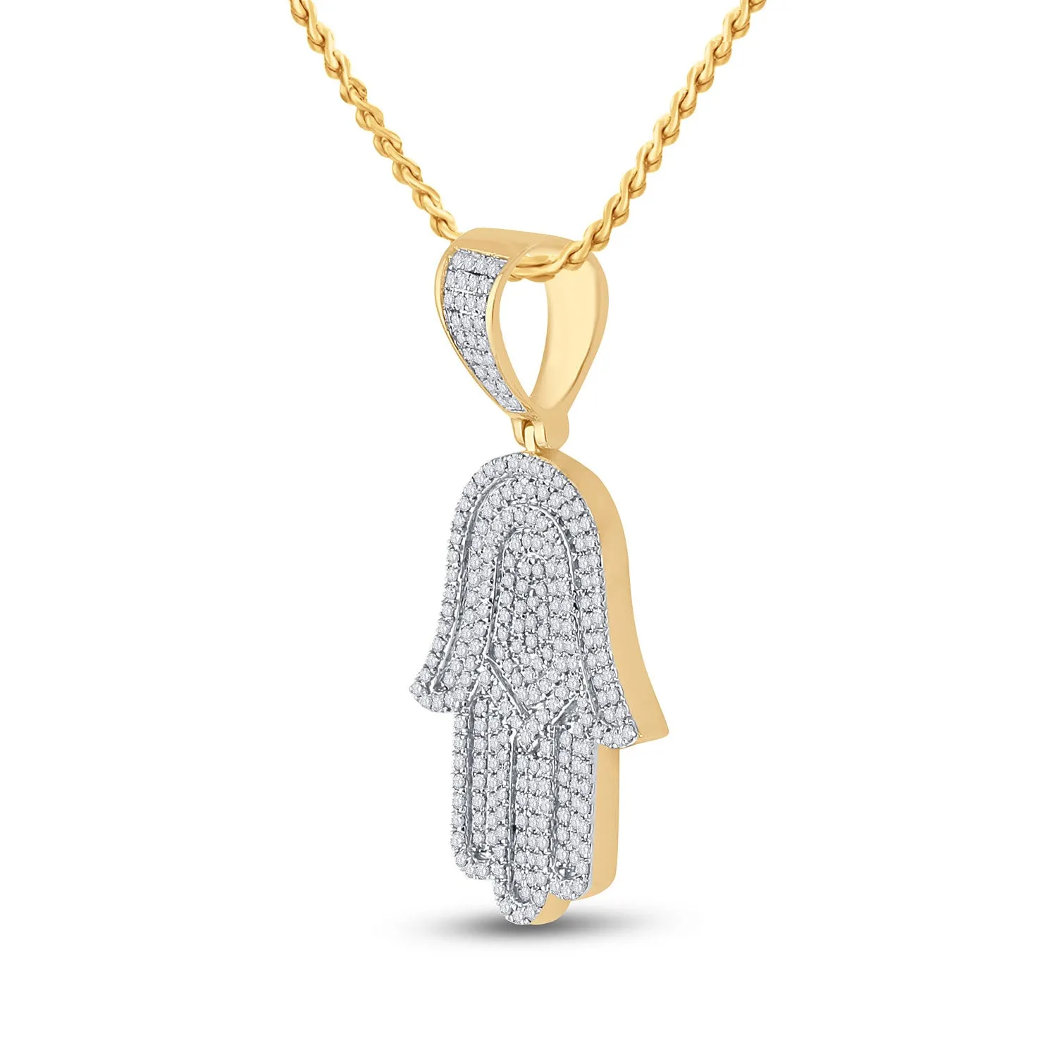 Keene Jewelers 14kt Yellow Gold Mens Round Diamond Hamsa Hand Charm Pendant 3/4 Cttw